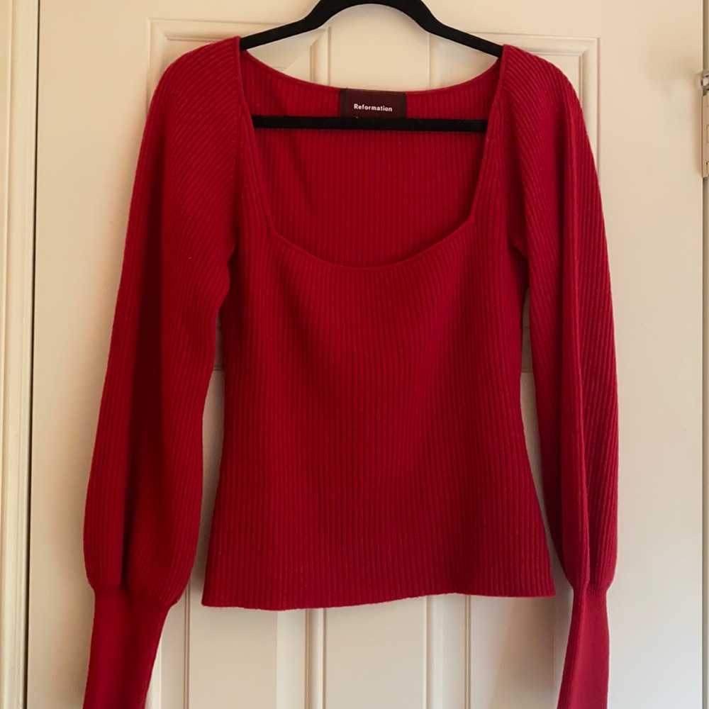 Reformation red square neck cashmere sweater
